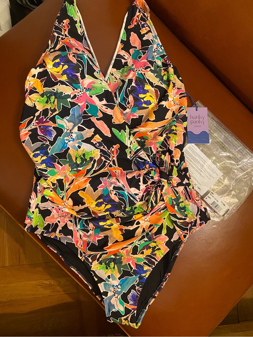 Hanky Panky Black Floral One-Piece Swimsuit with Multicolor Print